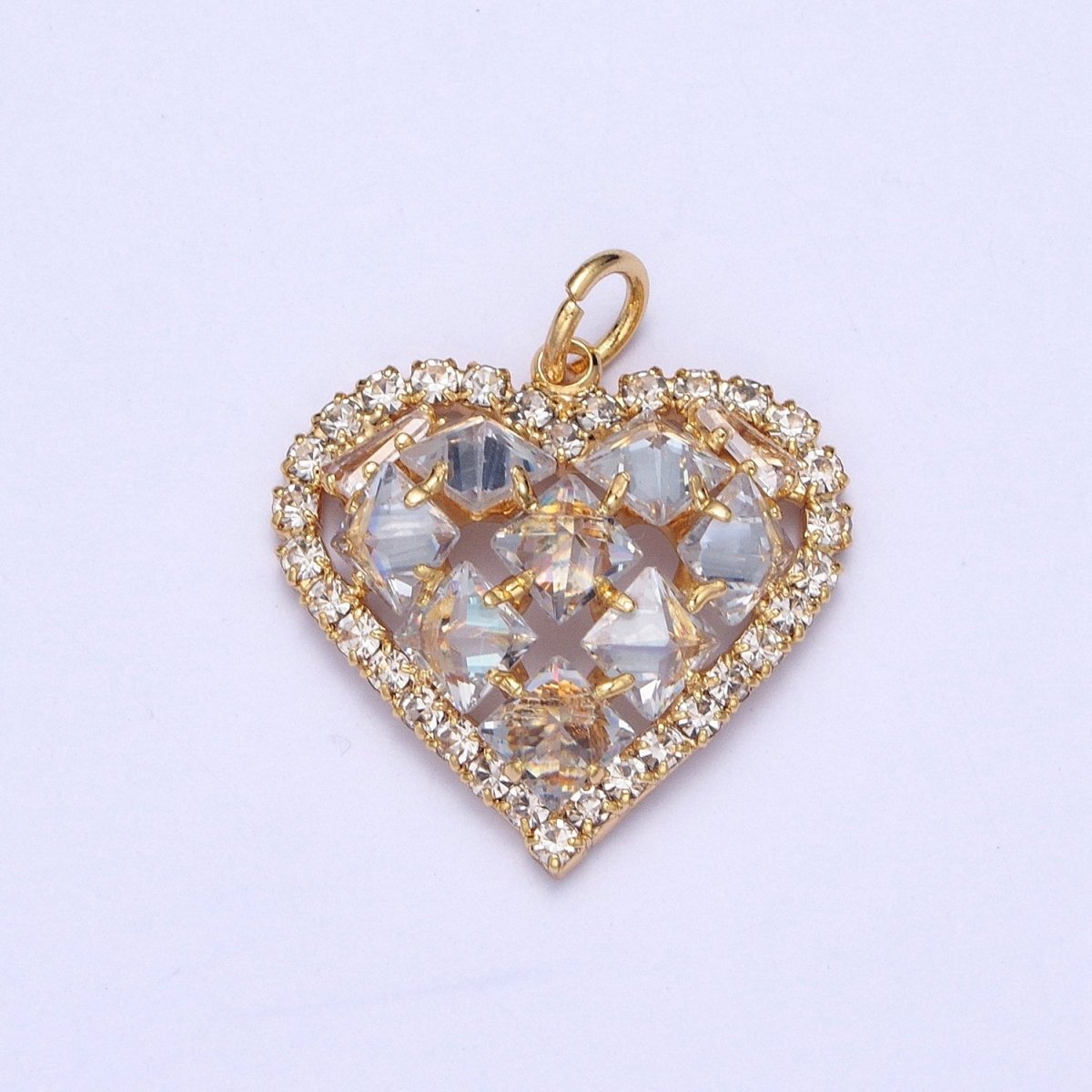 24K Gold Filled Heart Micro Paved Rhombus CZ Cubic Zirconia Charm | X-194 - DLUXCA