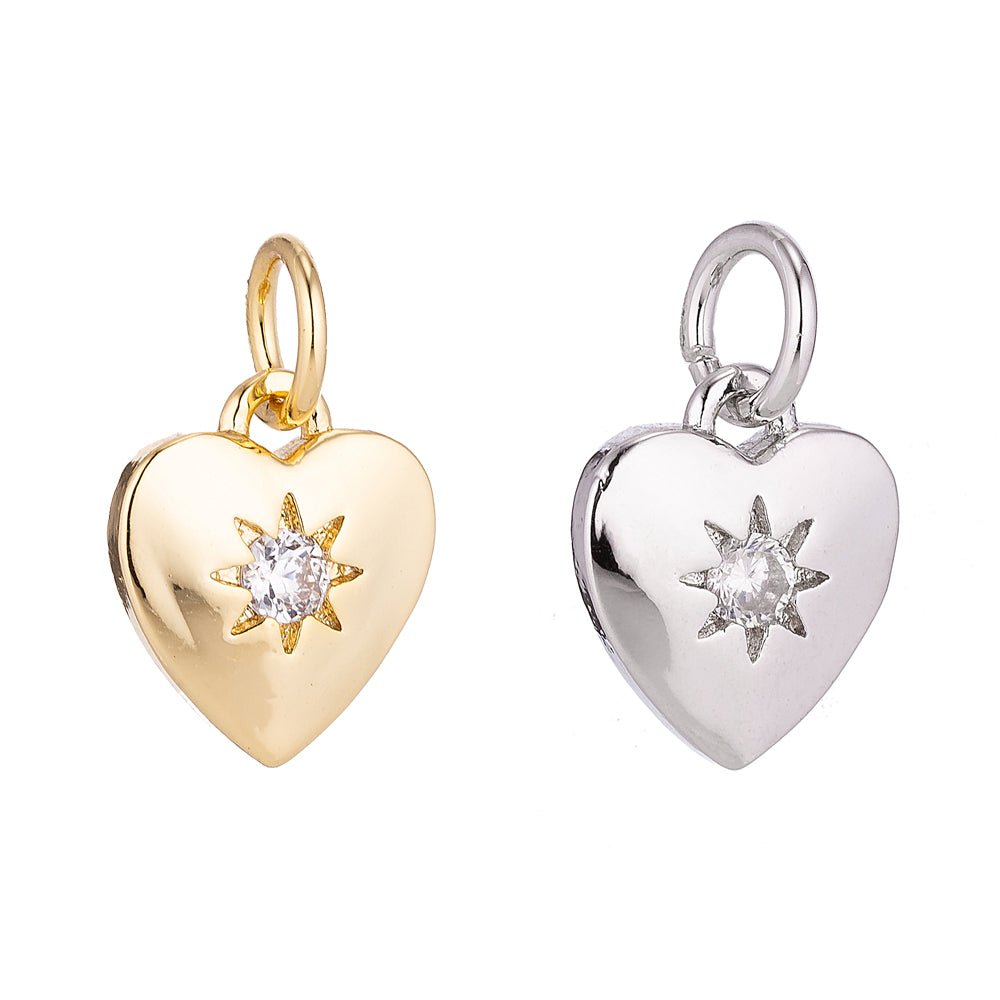 24k Gold Filled Heart of Gold, Star, White Gold Cubic Zirconia Charm Pendant C-047 W-175