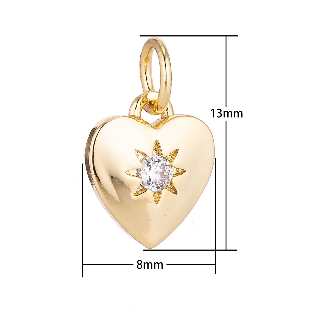 24k Gold Filled Heart of Gold, Star, White Gold Cubic Zirconia Charm Pendant C-047 W-175