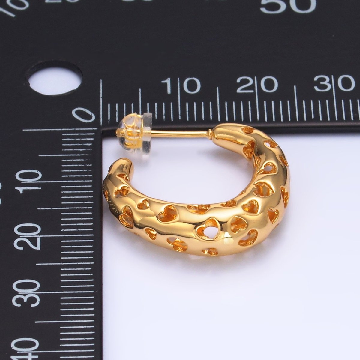 24K Gold Filled Heart Open Filigree C - Shaped Hoop Earrings | AB738 - DLUXCA