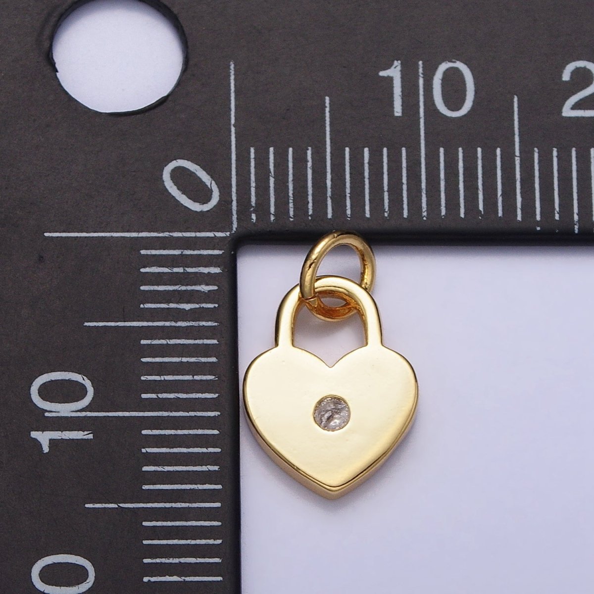 24K Gold Filled Heart Padlock Round Clear CZ Charm | AC313 - DLUXCA