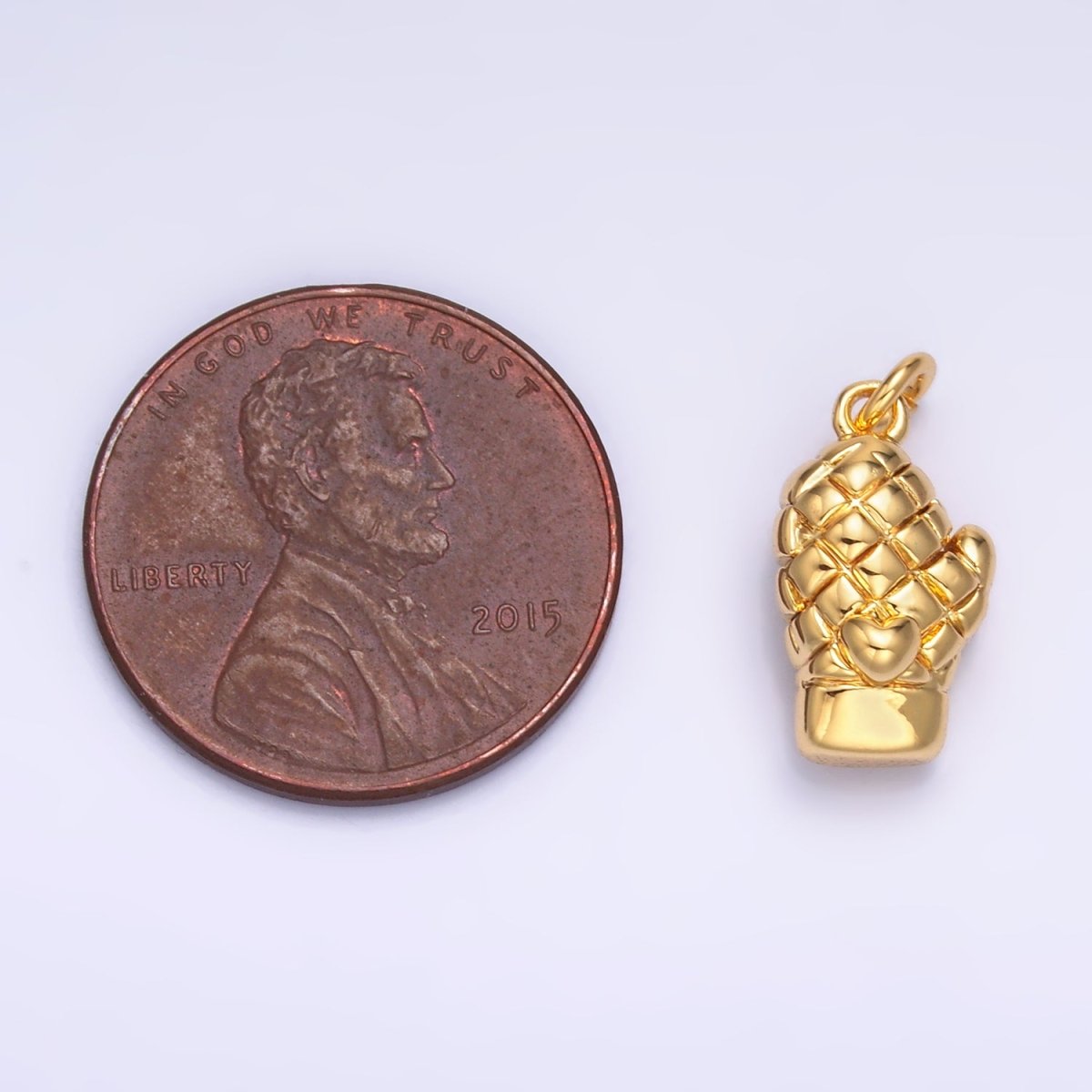 24K Gold Filled Heart Quilted Oven Mitt Glove Charm in Gold & Silver | W314