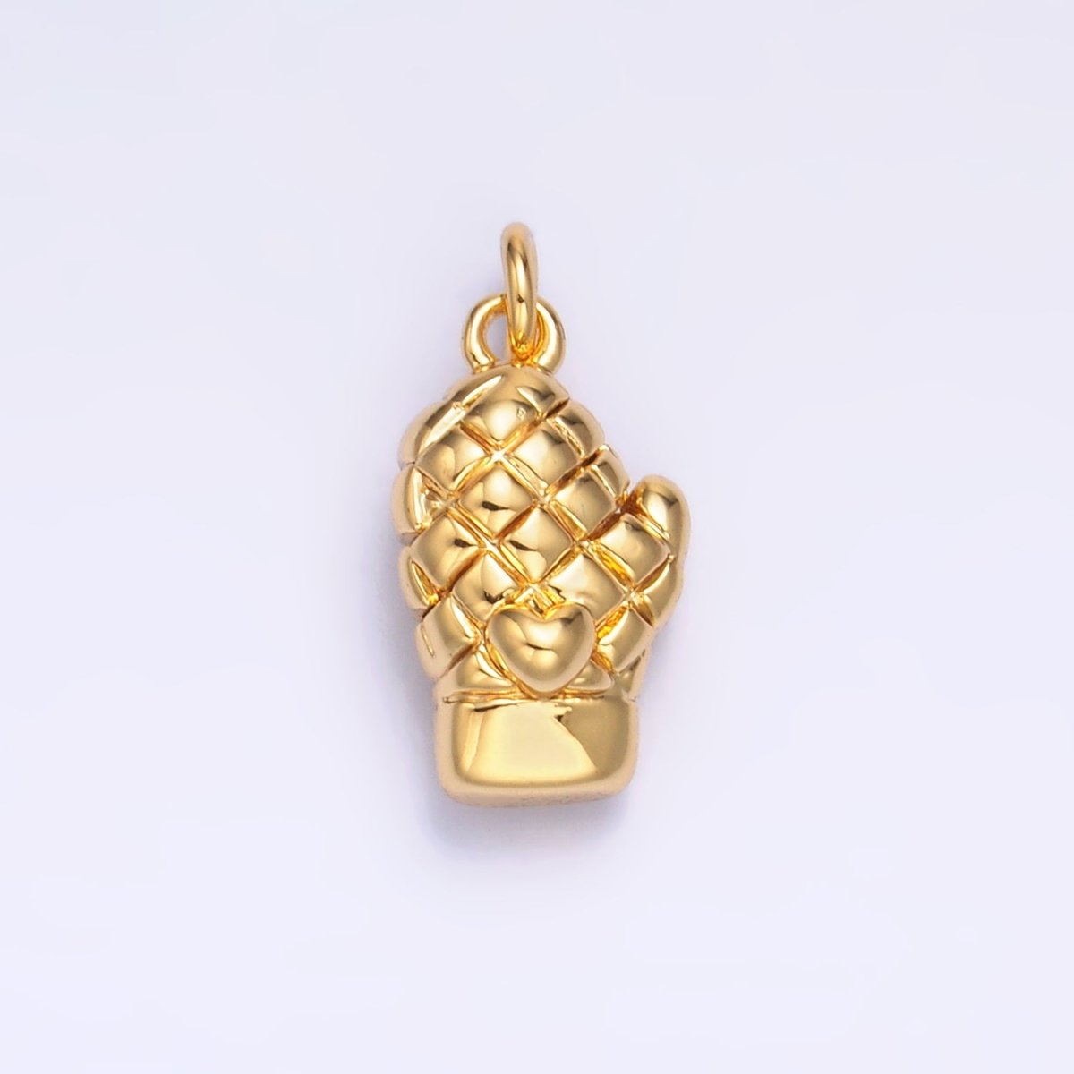 24K Gold Filled Heart Quilted Oven Mitt Glove Charm in Gold & Silver | W314