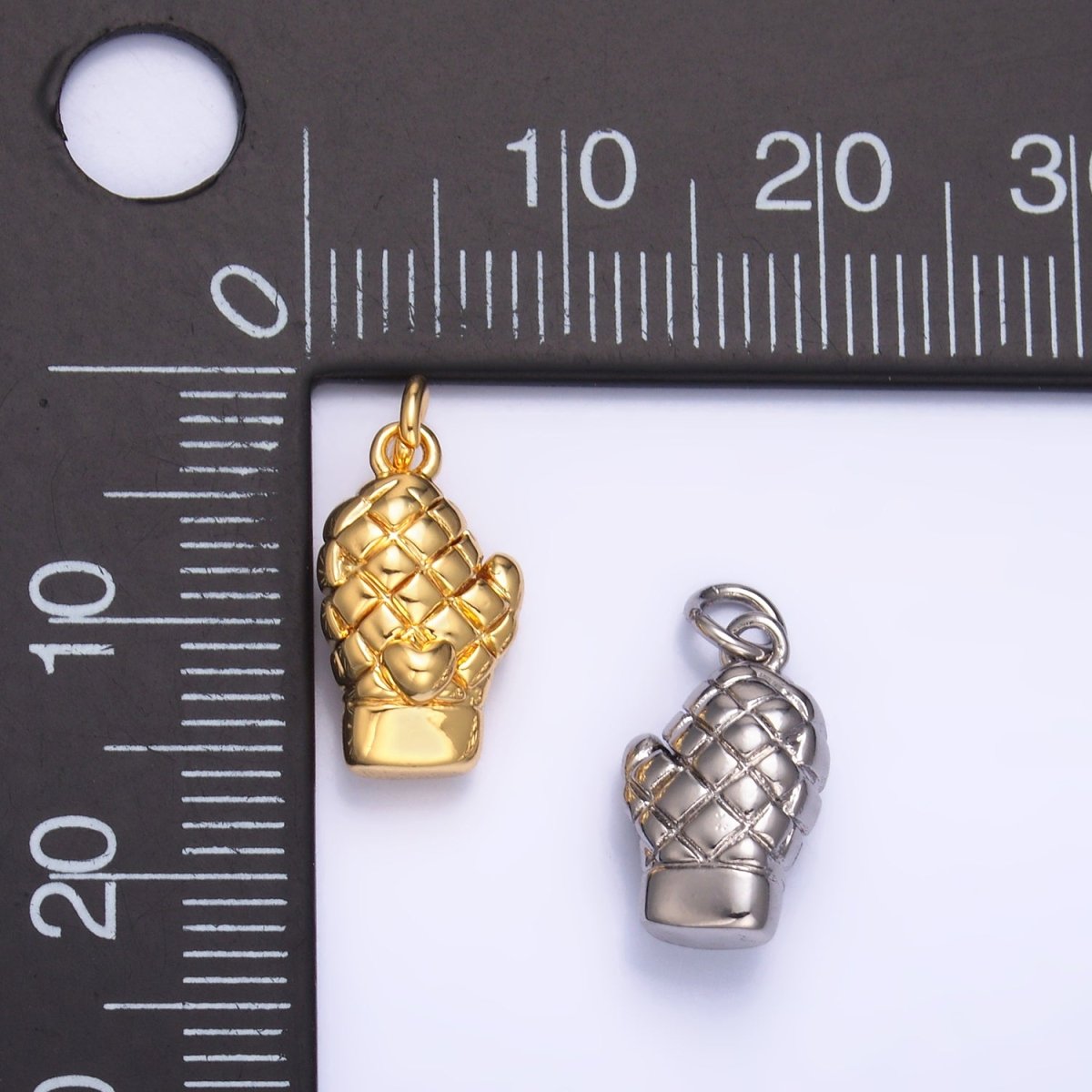 24K Gold Filled Heart Quilted Oven Mitt Glove Charm in Gold & Silver | W314