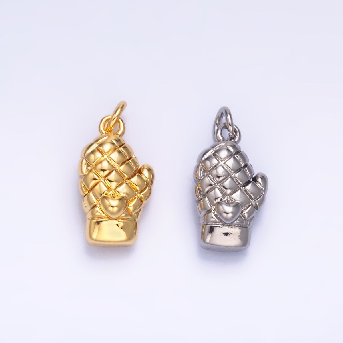 24K Gold Filled Heart Quilted Oven Mitt Glove Charm in Gold & Silver | W314