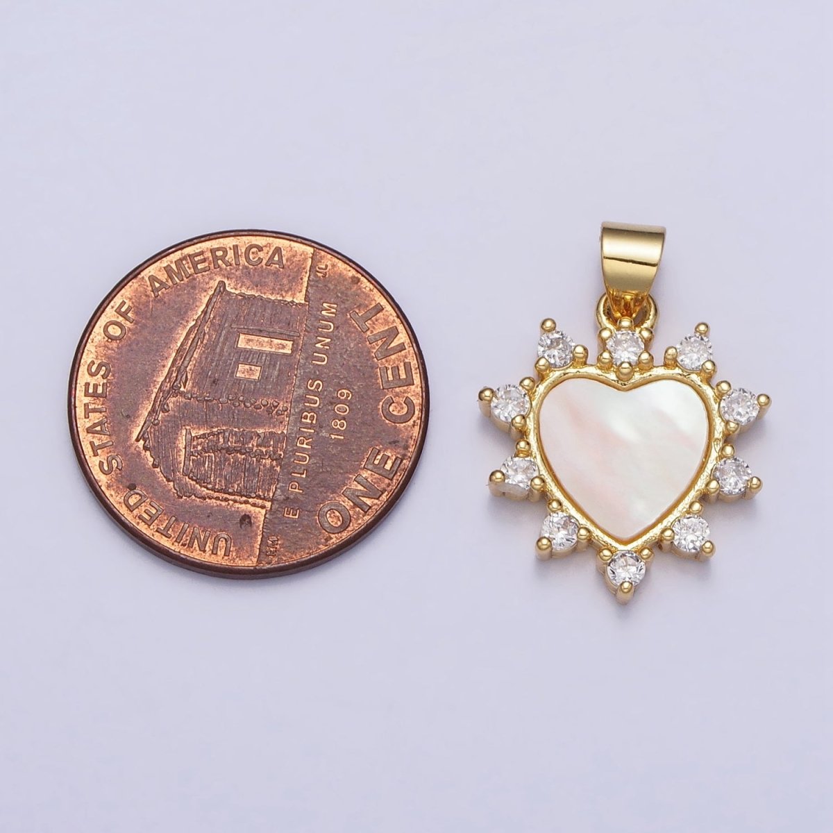 24K Gold Filled Heart Shell Pearl Clear CZ Dotted Outline Pendant | AA024 - DLUXCA