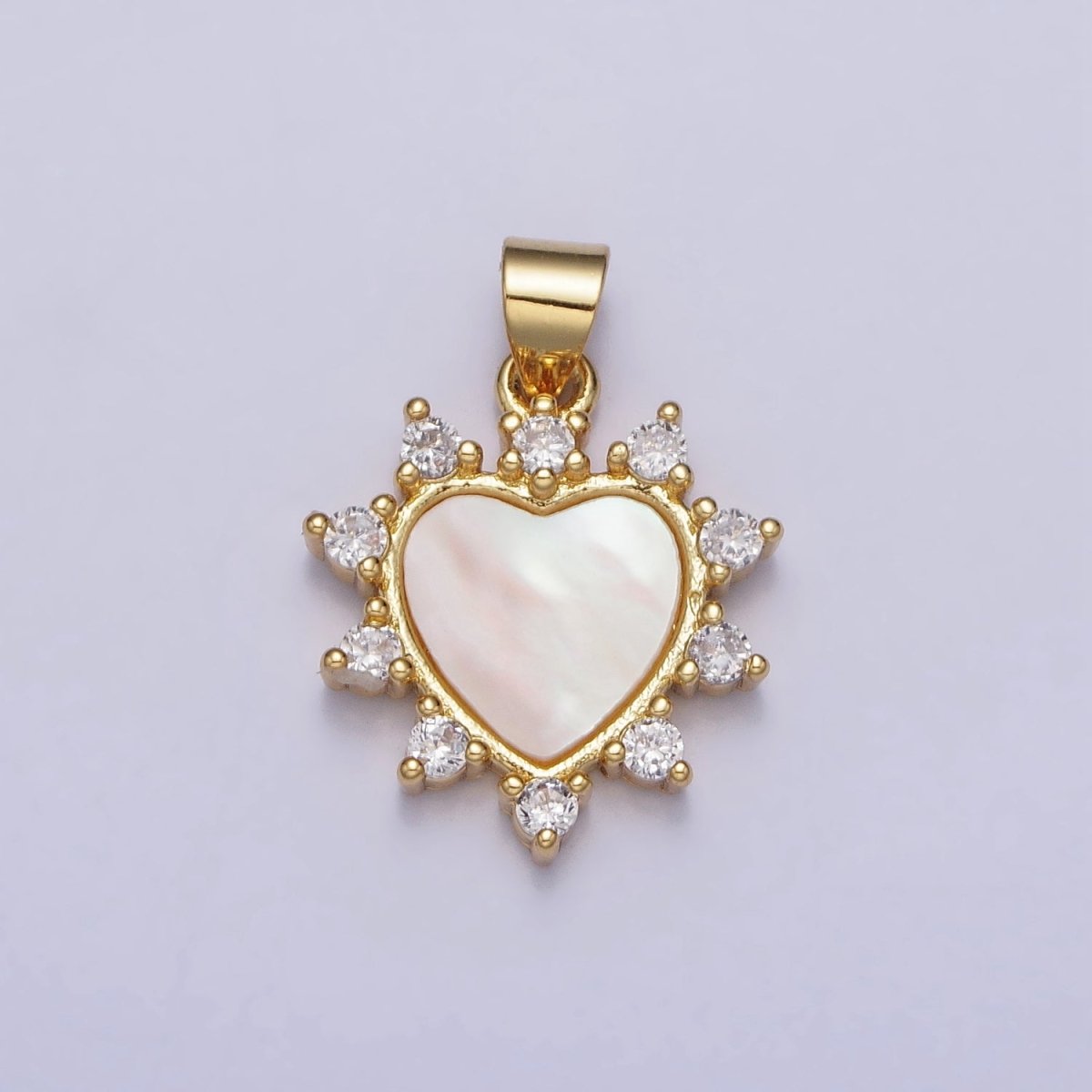 24K Gold Filled Heart Shell Pearl Clear CZ Dotted Outline Pendant | AA024 - DLUXCA