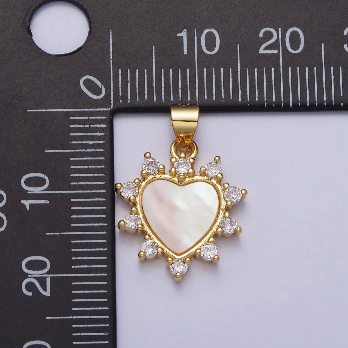 24K Gold Filled Heart Shell Pearl Clear CZ Dotted Outline Pendant | AA024 - DLUXCA