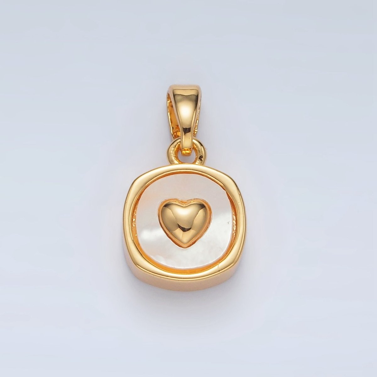 24K Gold Filled Heart Shell Pearl Stamped Bezel Pendant in Gold & Silver | AA1524