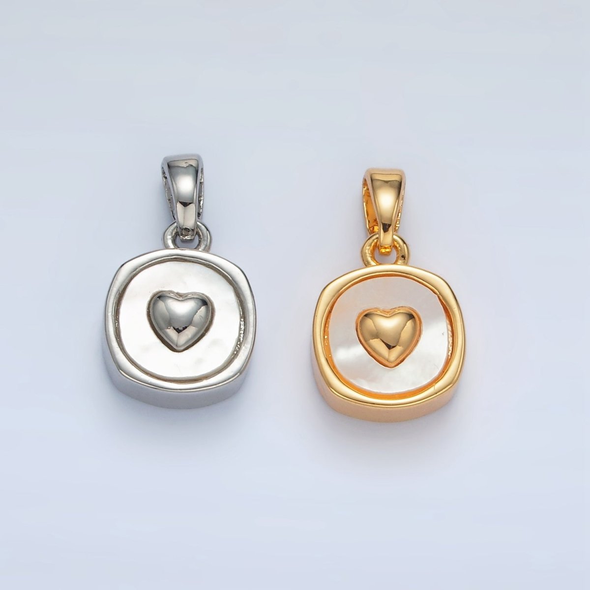 24K Gold Filled Heart Shell Pearl Stamped Bezel Pendant in Gold & Silver | AA1524