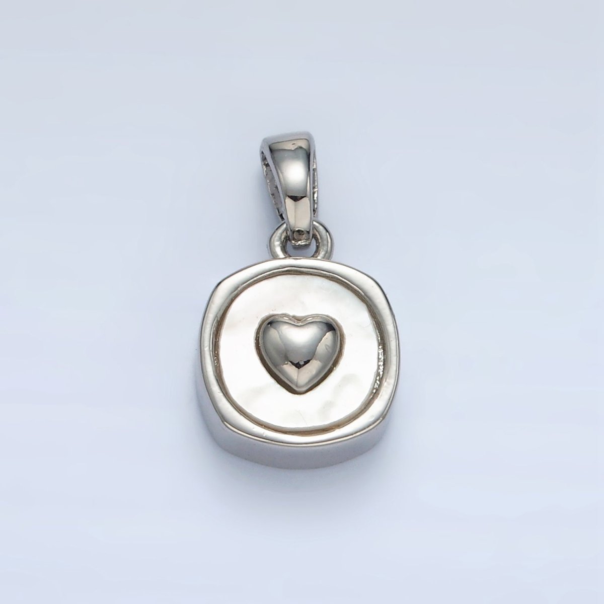 24K Gold Filled Heart Shell Pearl Stamped Bezel Pendant in Gold & Silver | AA1524