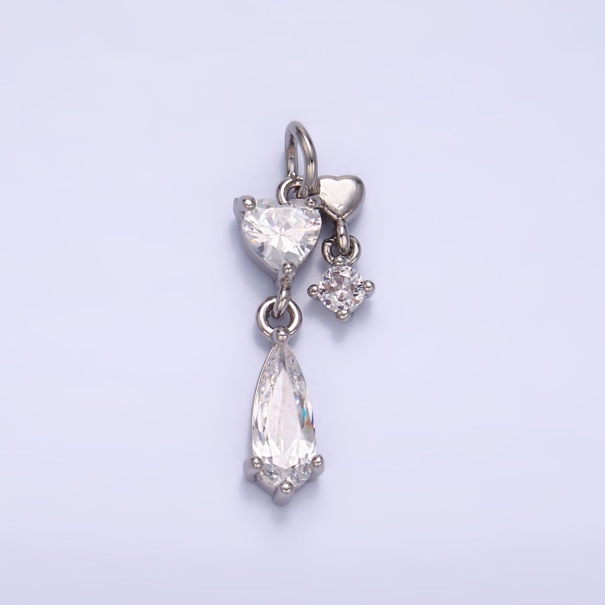 24K Gold Filled Heart Teardrop CZ Drop Charm in Gold & Silver | W816