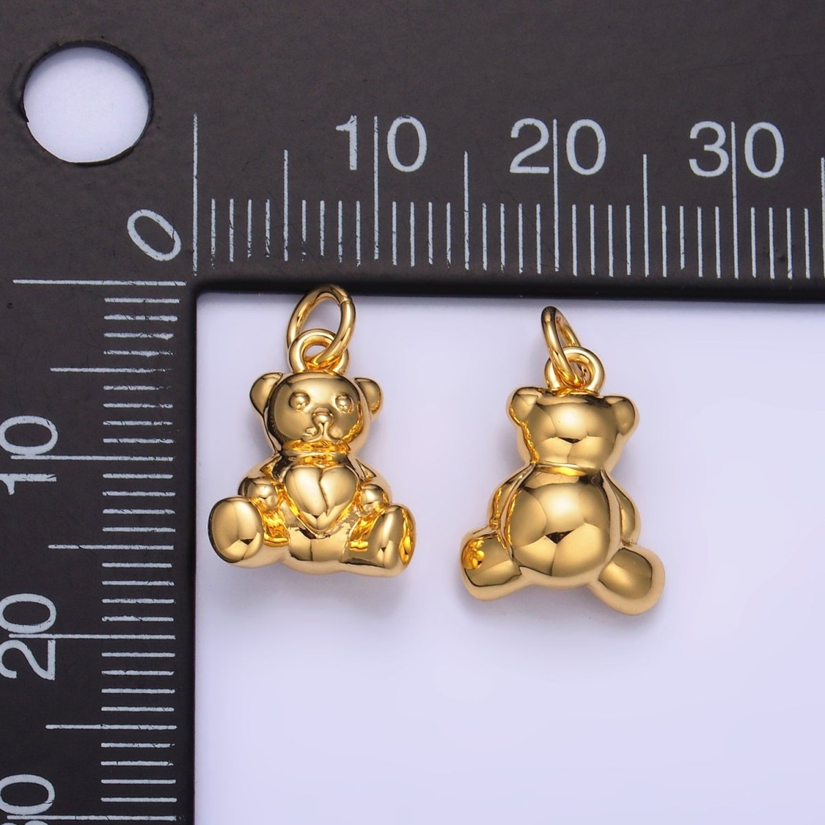 24K Gold Filled Heart Teddy Bear 3D Multidimensional Charm | W215