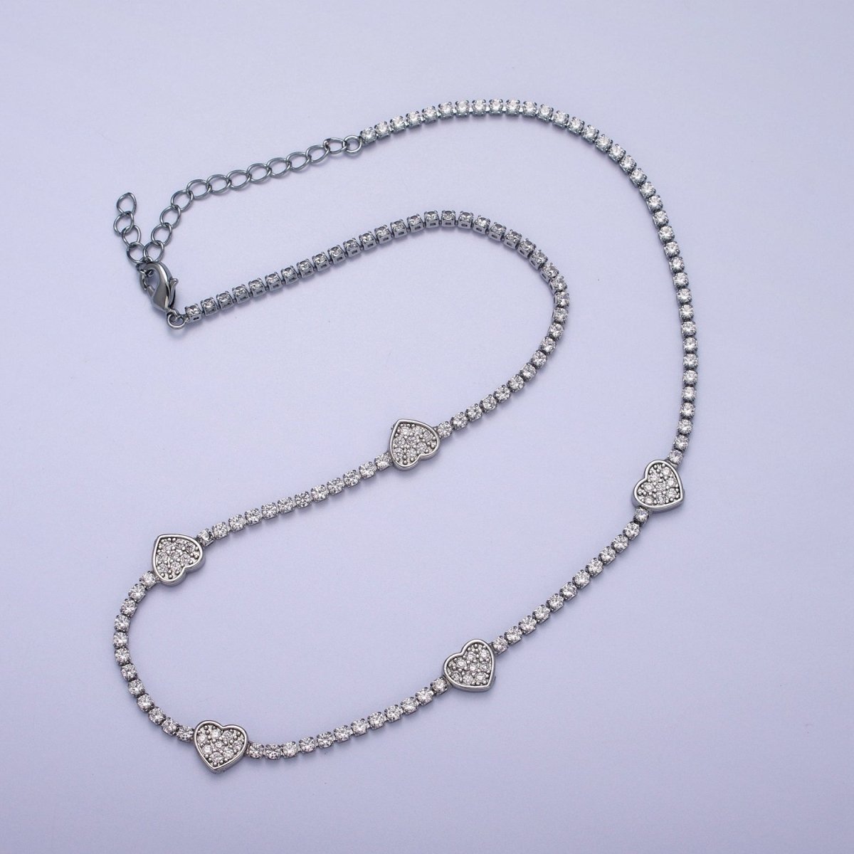 24k Gold Filled Heart Tennis Chain 14 Inch Choker Necklace in Gold & Silver | WA-1307 WA-1308 Clearance Pricing