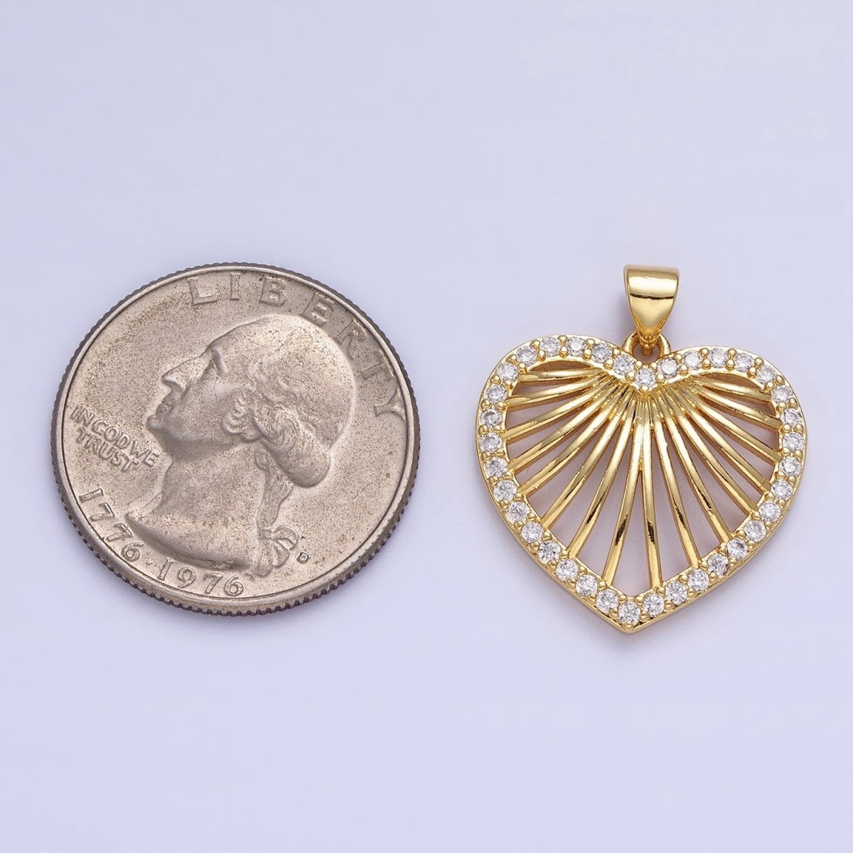 24K Gold Filled Heart Valentine Lined Micro Paved CZ Open Pendant | AA344 - DLUXCA