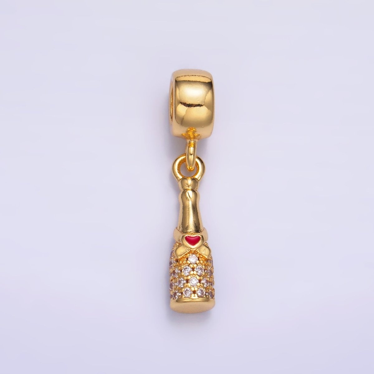 24K Gold Filled Heart Wine Bottle Micro Paved CZ Rhondelle Drop Pendant | C876 - DLUXCA