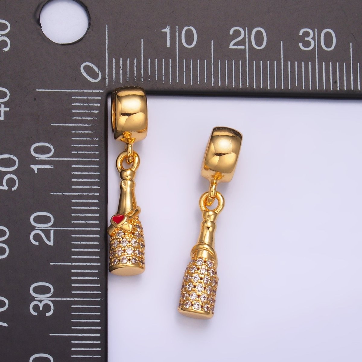 24K Gold Filled Heart Wine Bottle Micro Paved CZ Rhondelle Drop Pendant | C876 - DLUXCA