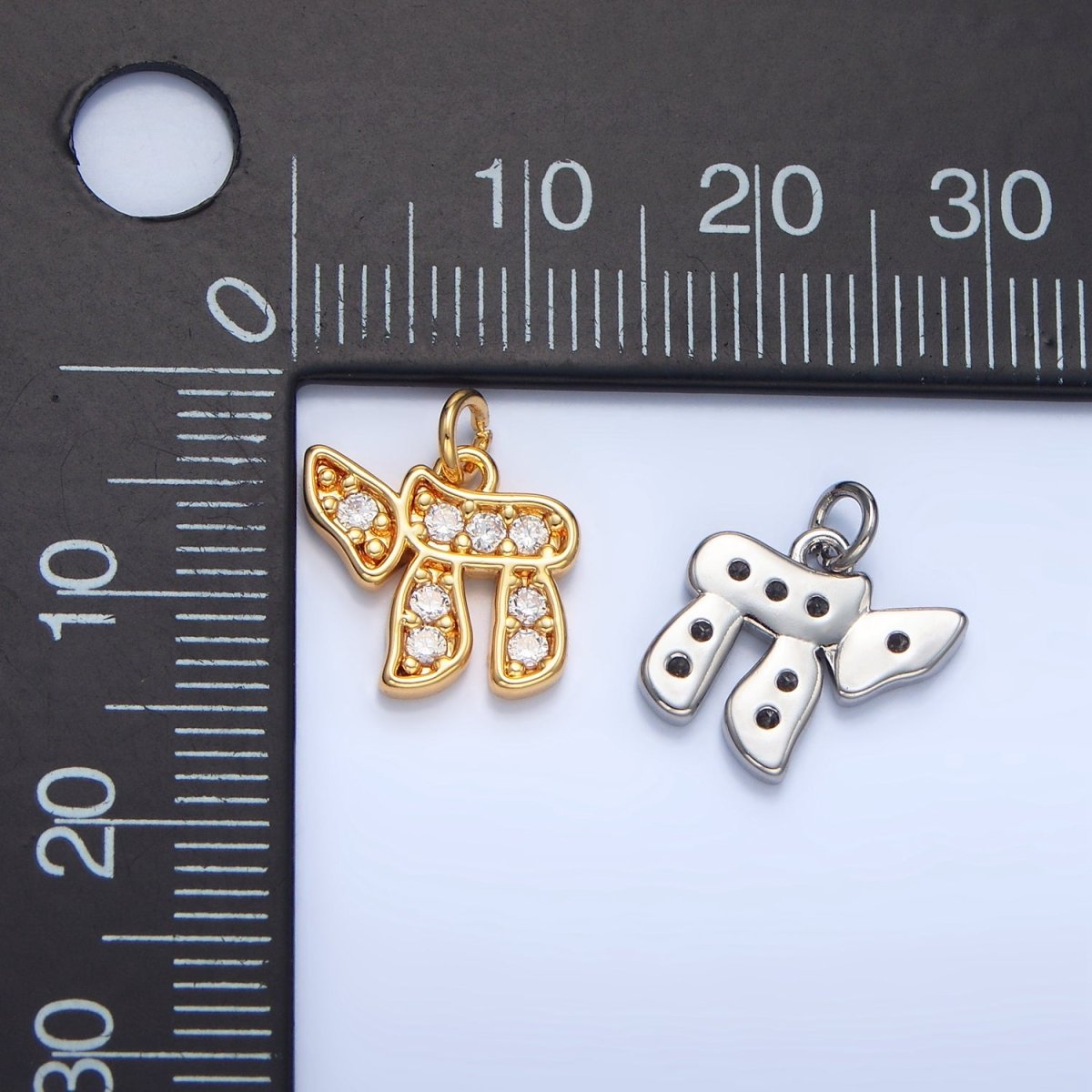 24K Gold Filled Hebrew Letter Chai Micro Paved CZ Charm in Gold & Silver | X624