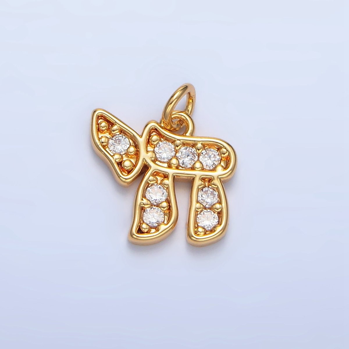 24K Gold Filled Hebrew Letter Chai Micro Paved CZ Charm in Gold & Silver | X624