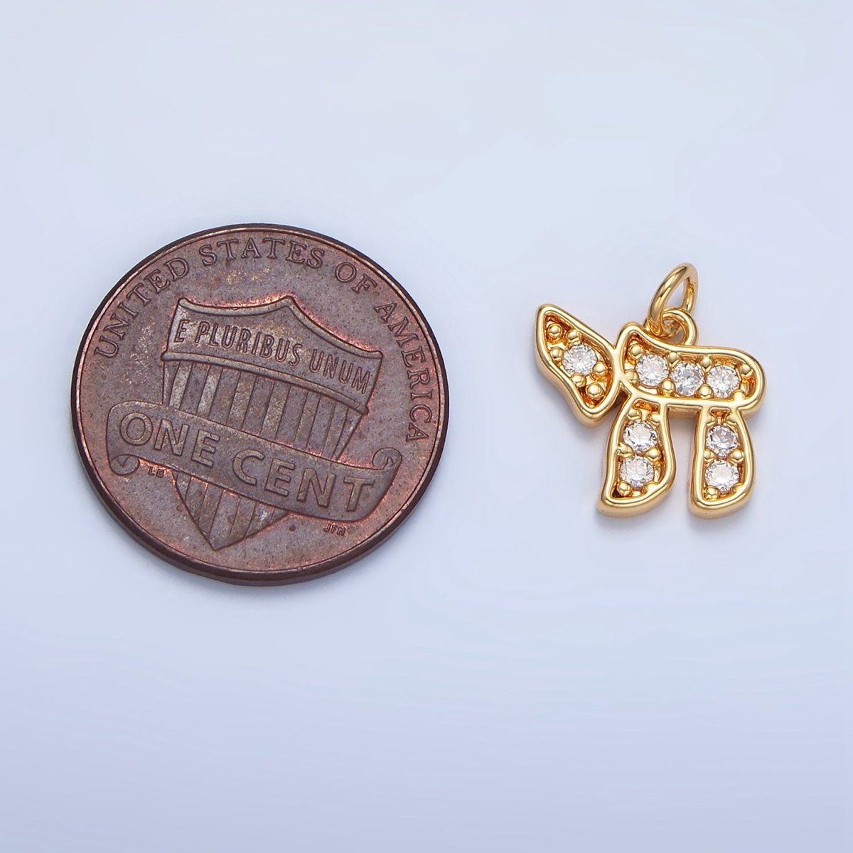 24K Gold Filled Hebrew Letter Chai Micro Paved CZ Charm in Gold & Silver | X624