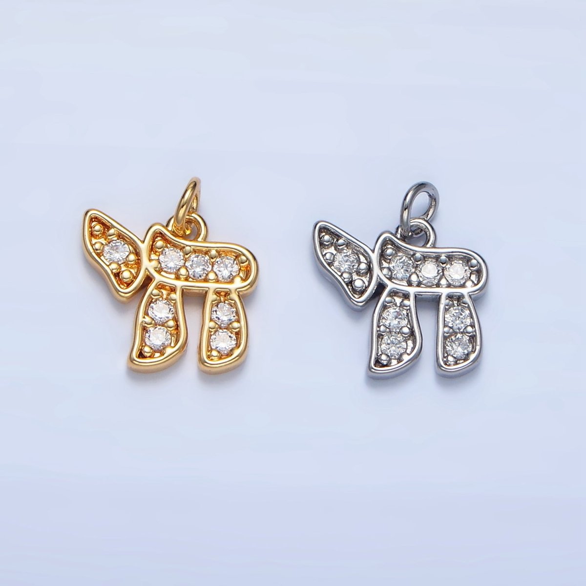 24K Gold Filled Hebrew Letter Chai Micro Paved CZ Charm in Gold & Silver | X624