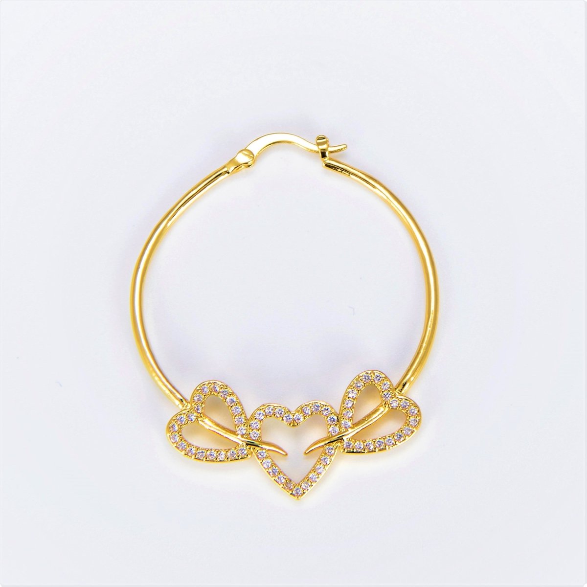 24K Gold Filled Hoop Heart Earring 40mm Love Hoops P-134 - DLUXCA