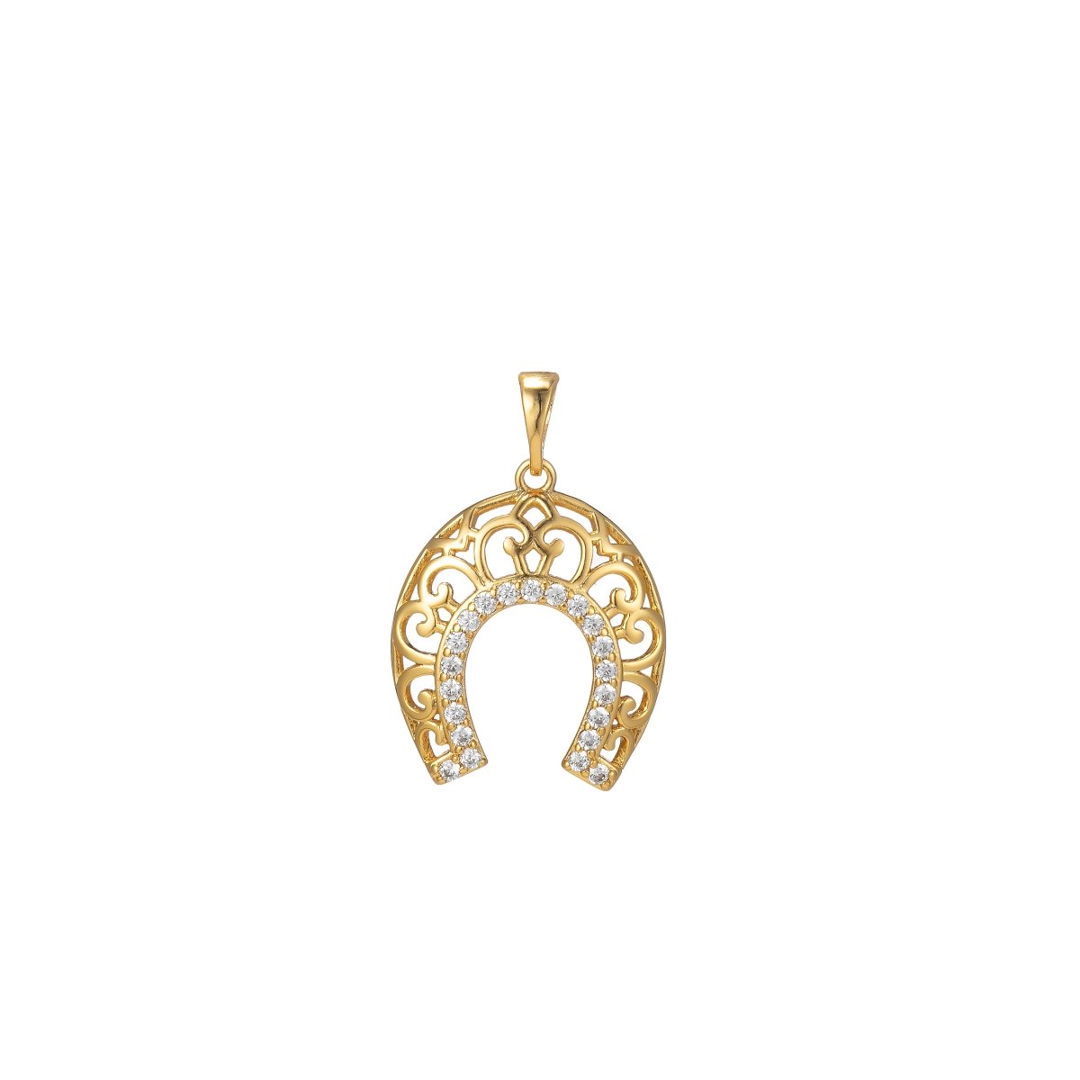 24k Gold Filled Horse Shoe Pendant- Dainty Filigree Lucky Charm Cubic Horseshoe I-121