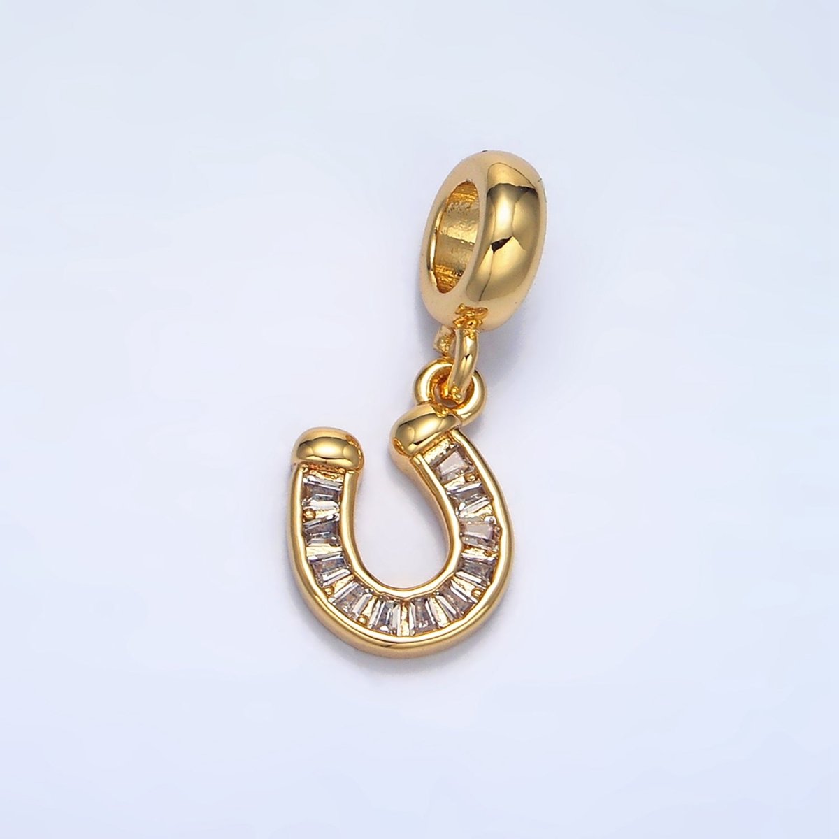 24K Gold Filled Horseshoe Clear Baguette CZ Rhondelle Bail Drop Pendant | X896 - DLUXCA