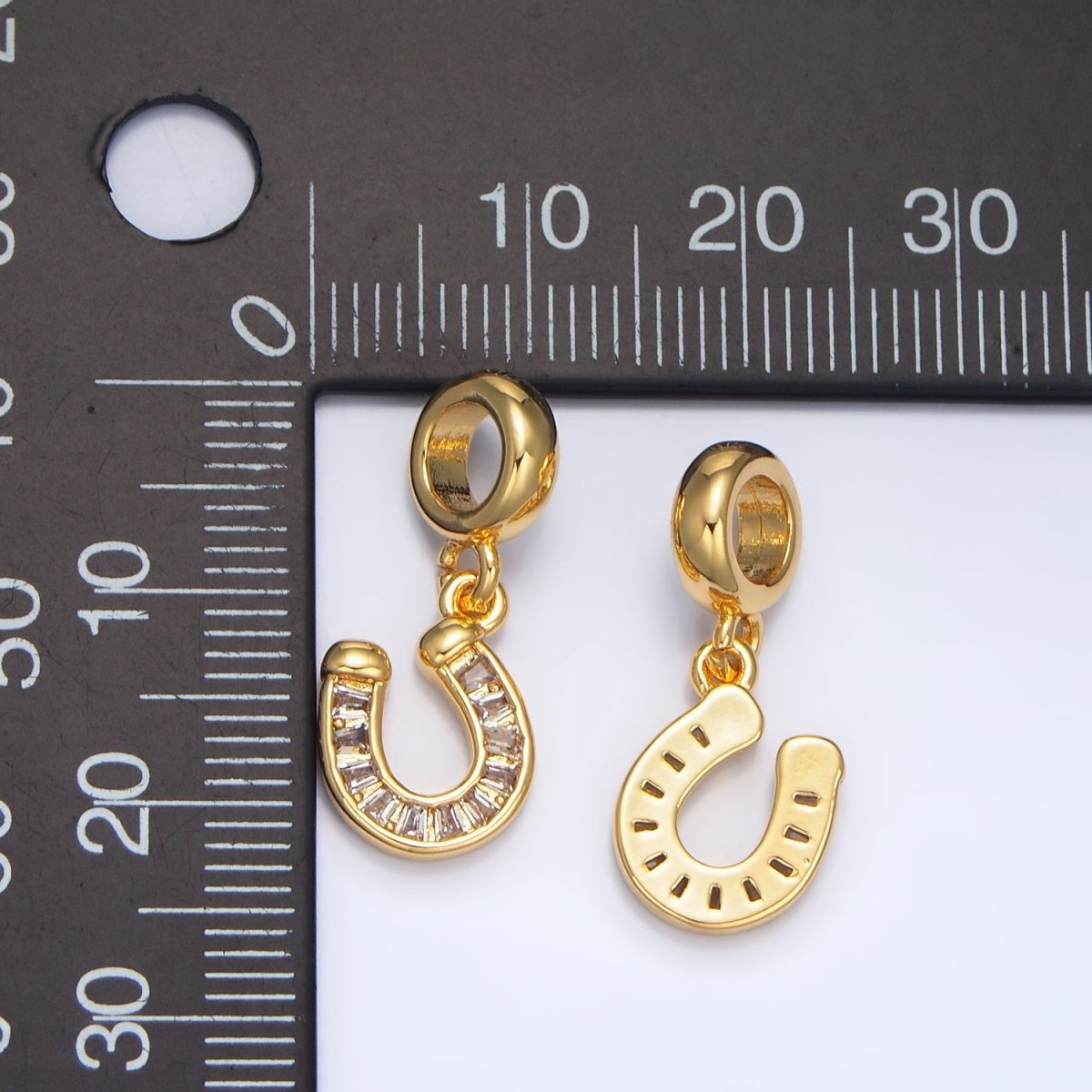 24K Gold Filled Horseshoe Clear Baguette CZ Rhondelle Bail Drop Pendant | X896 - DLUXCA