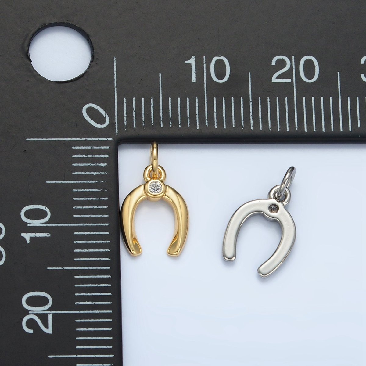 24K Gold Filled Horseshoe Clear CZ Charm in Gold & Silver | X592