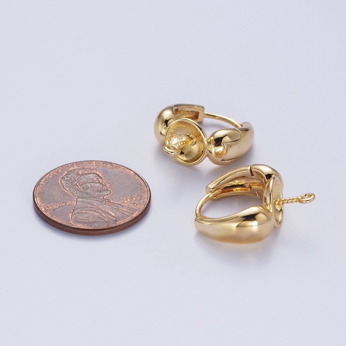 24K Gold Filled Huggie Hoop with Drilled Cup Peg For DIY Pearl Bead Charm, Jewelry Earrings Making L-873 - DLUXCA
