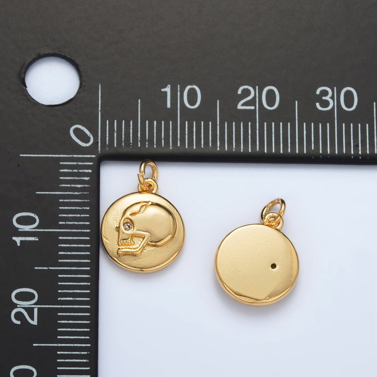 24K Gold Filled Human Skull Skeleton CZ Round Charm | AC138 - DLUXCA
