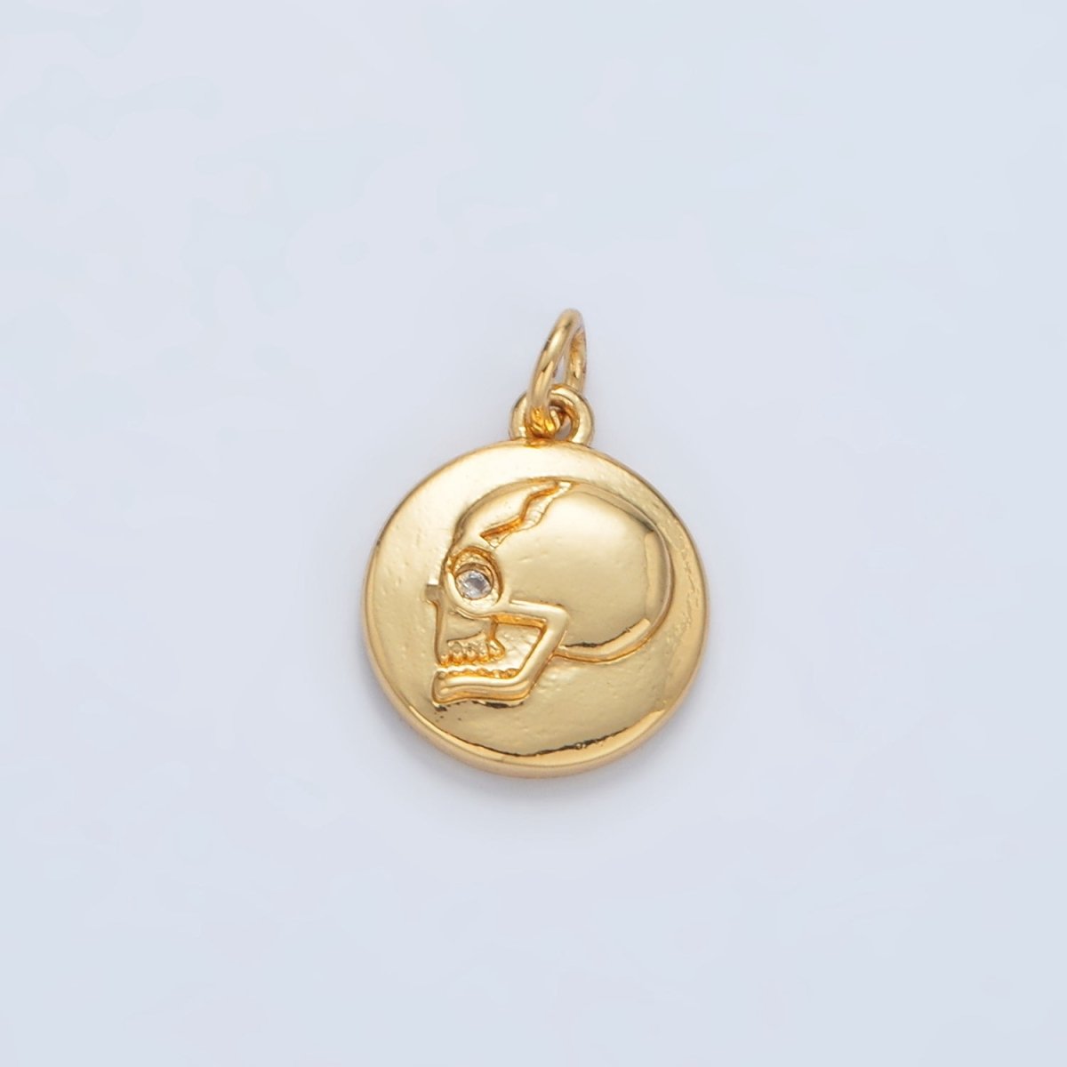 24K Gold Filled Human Skull Skeleton CZ Round Charm | AC138 - DLUXCA