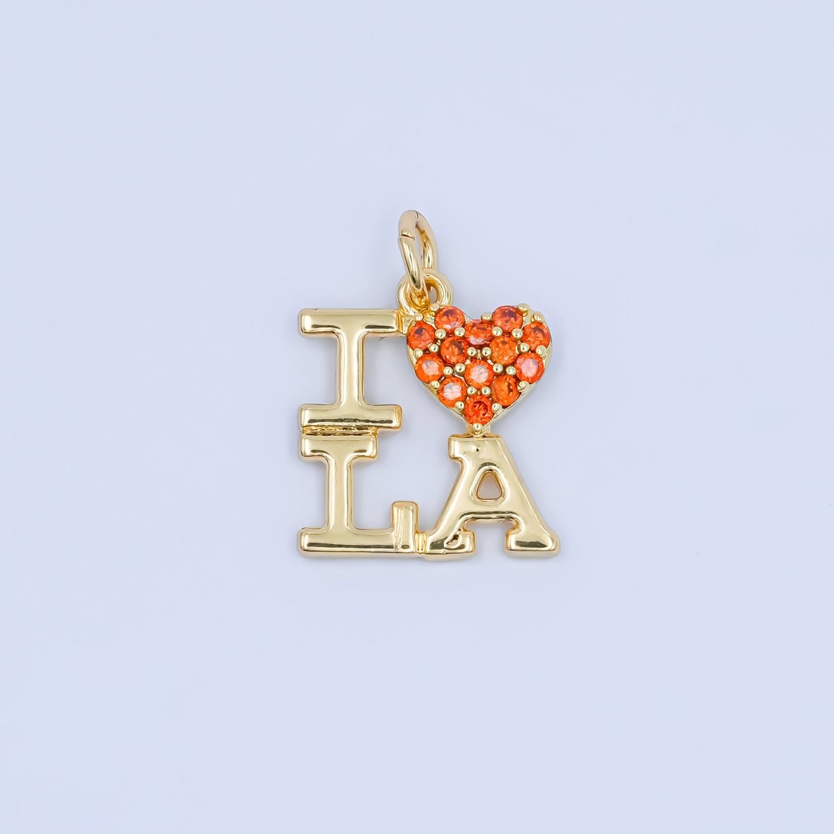 24K Gold Filled "I LOVE LA" (Los Angeles) Micro Paved CZ Script Charm | C456 - DLUXCA