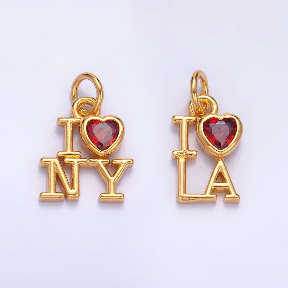 24K Gold Filled "I LOVE LA, NY" (Los Angeles, New York) City Script CZ Charm | W322 W323