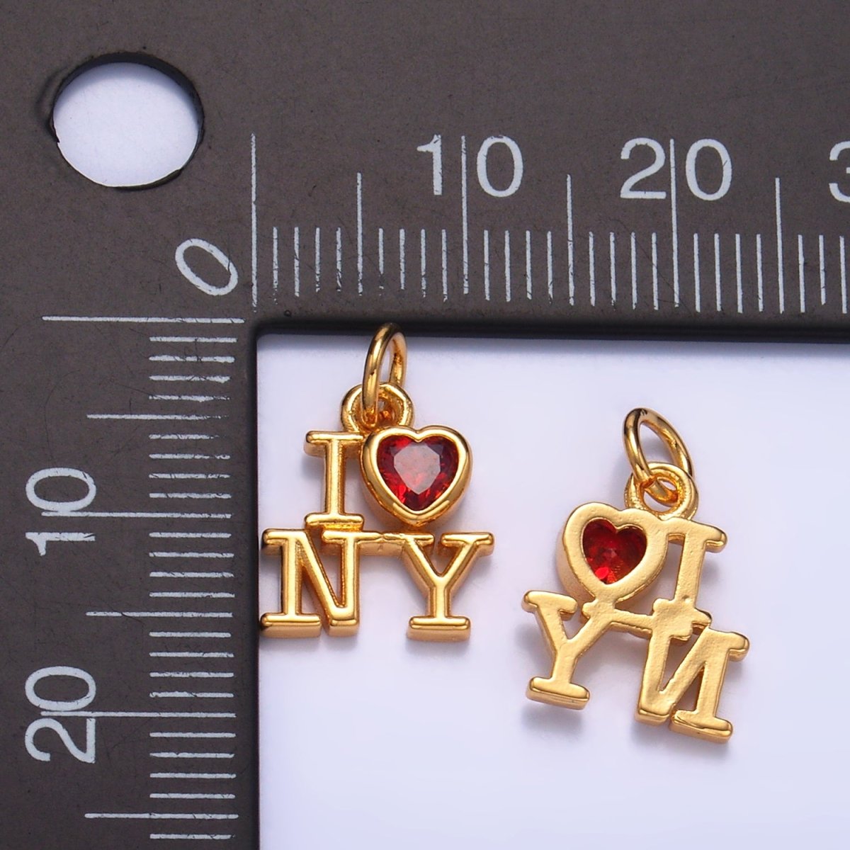 24K Gold Filled "I LOVE LA, NY" (Los Angeles, New York) City Script CZ Charm | W322 W323