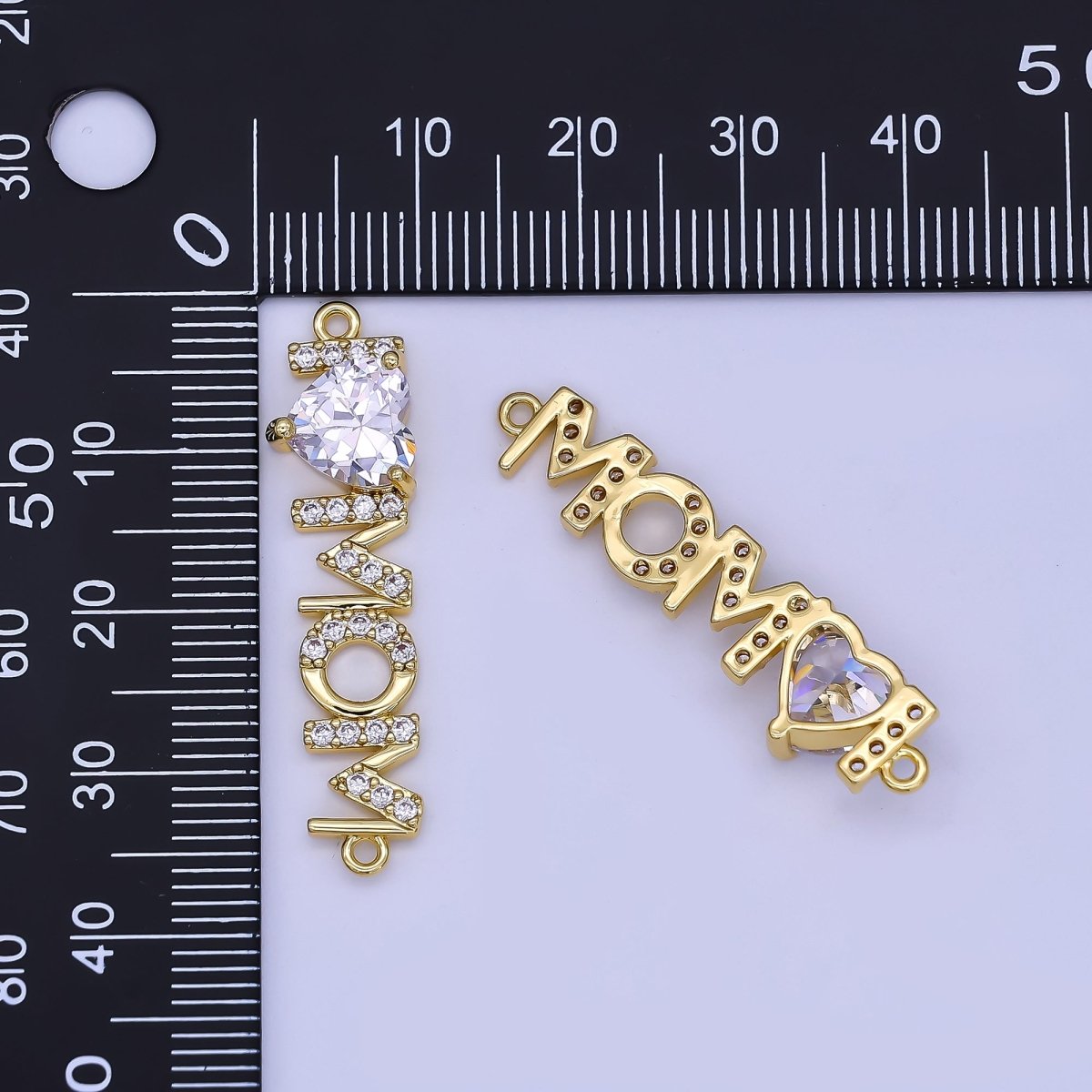 24K Gold Filled "I LOVE MOM" Heart Micro Paved CZ Connector | Y028 - DLUXCA
