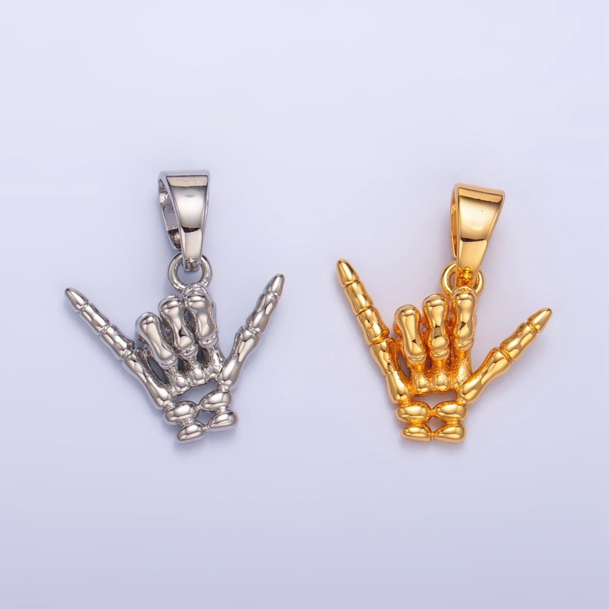 24K Gold Filled "I Love You" "Rock & Roll" Hand Gesture Skeleton Multidimensional Pendant in Gold & Silver | AA1002