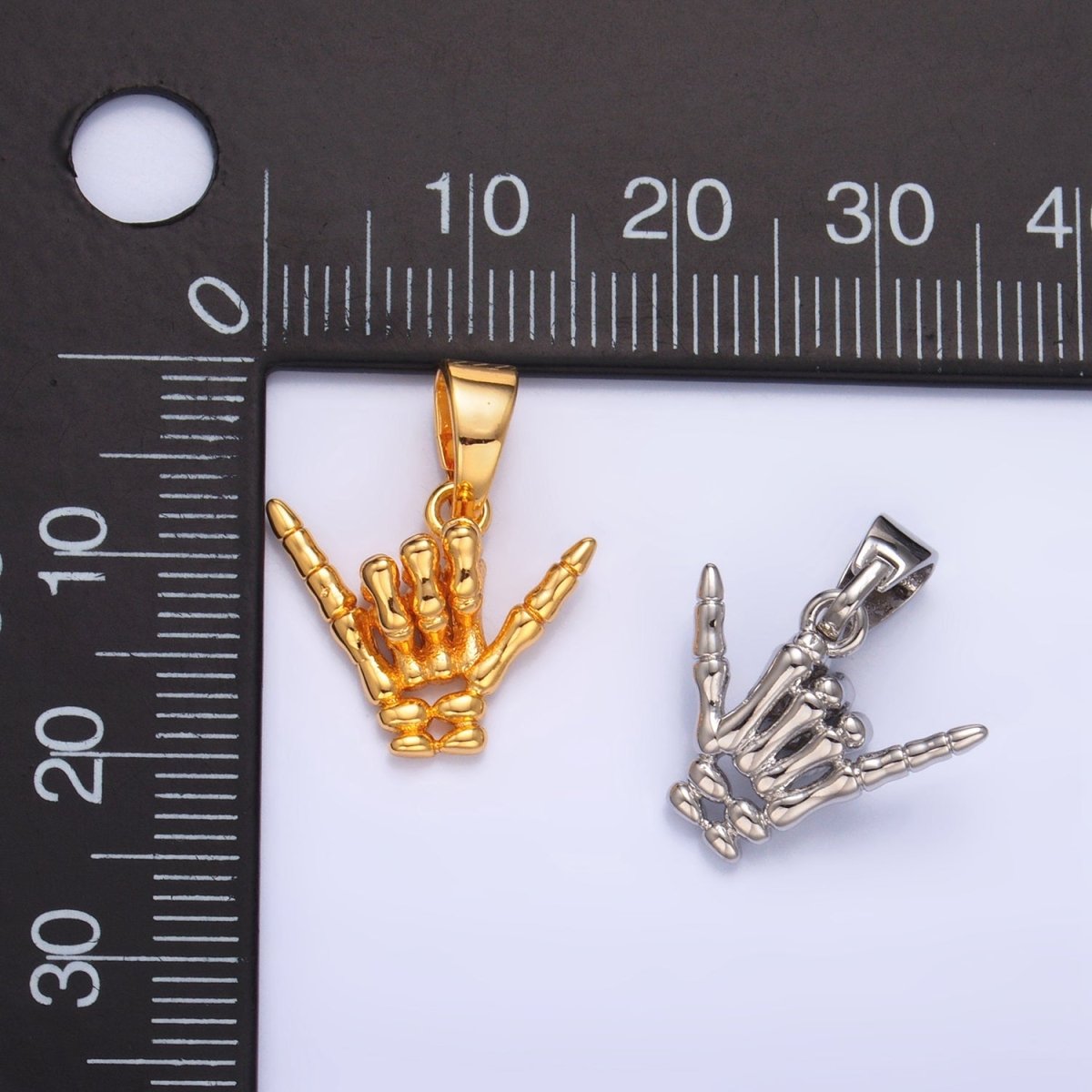 24K Gold Filled "I Love You" "Rock & Roll" Hand Gesture Skeleton Multidimensional Pendant in Gold & Silver | AA1002