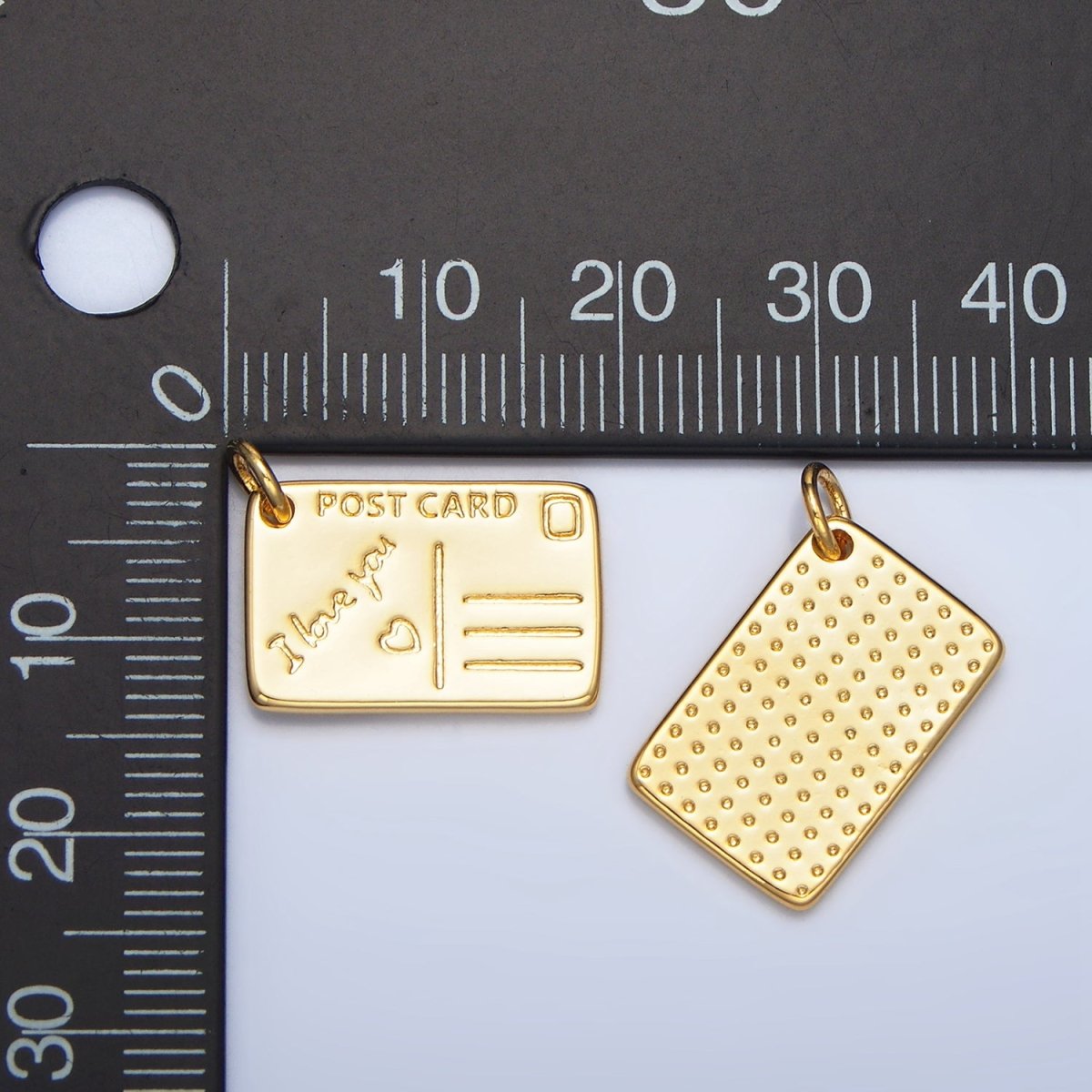 24K Gold Filled "I Love You" Script Post Card Charm in Gold & Silver | X586
