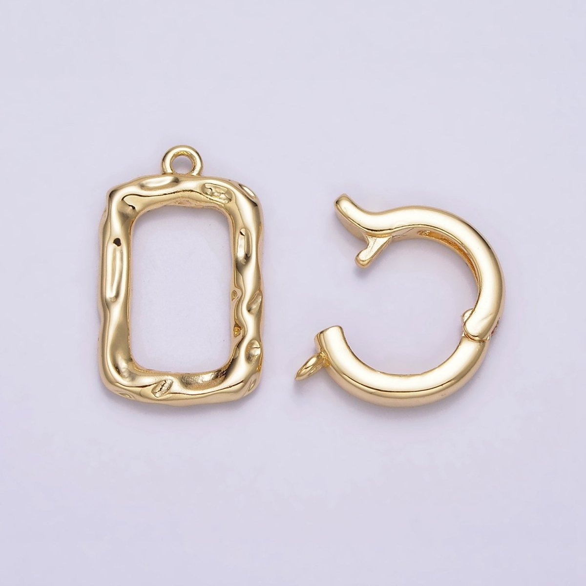 24K Gold Filled Interchangeable Charm Holder Hammered Open Oblong Drop Jewelry Making Supply | Z-448 - DLUXCA