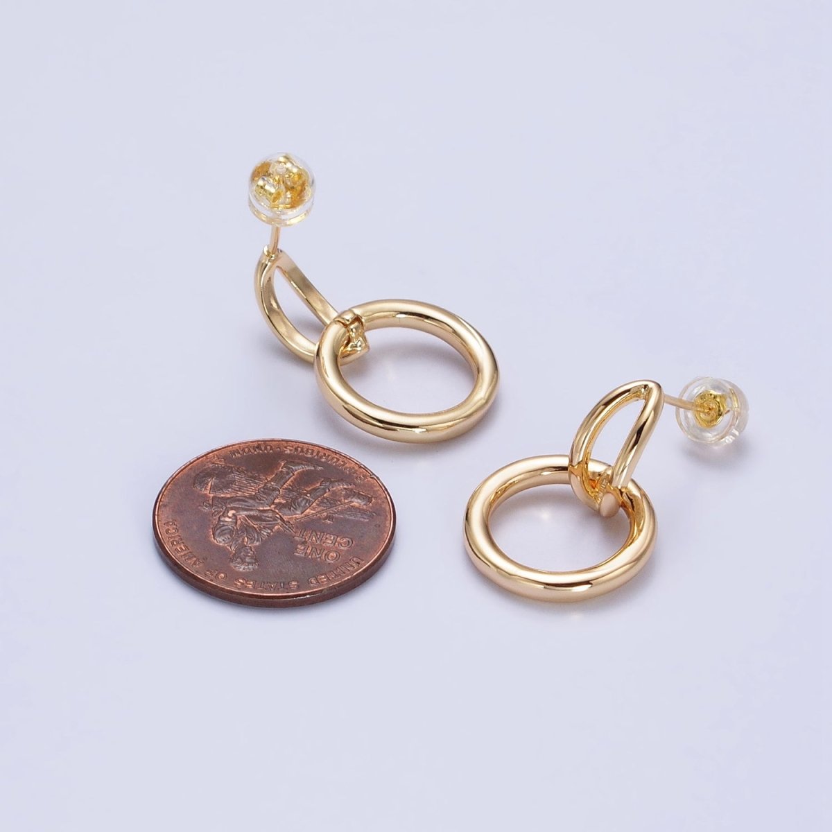 24K Gold Filled Intertwine Geometric Round Drop Double Bar Stud Earrings in Gold & Silver | AB356 AB357