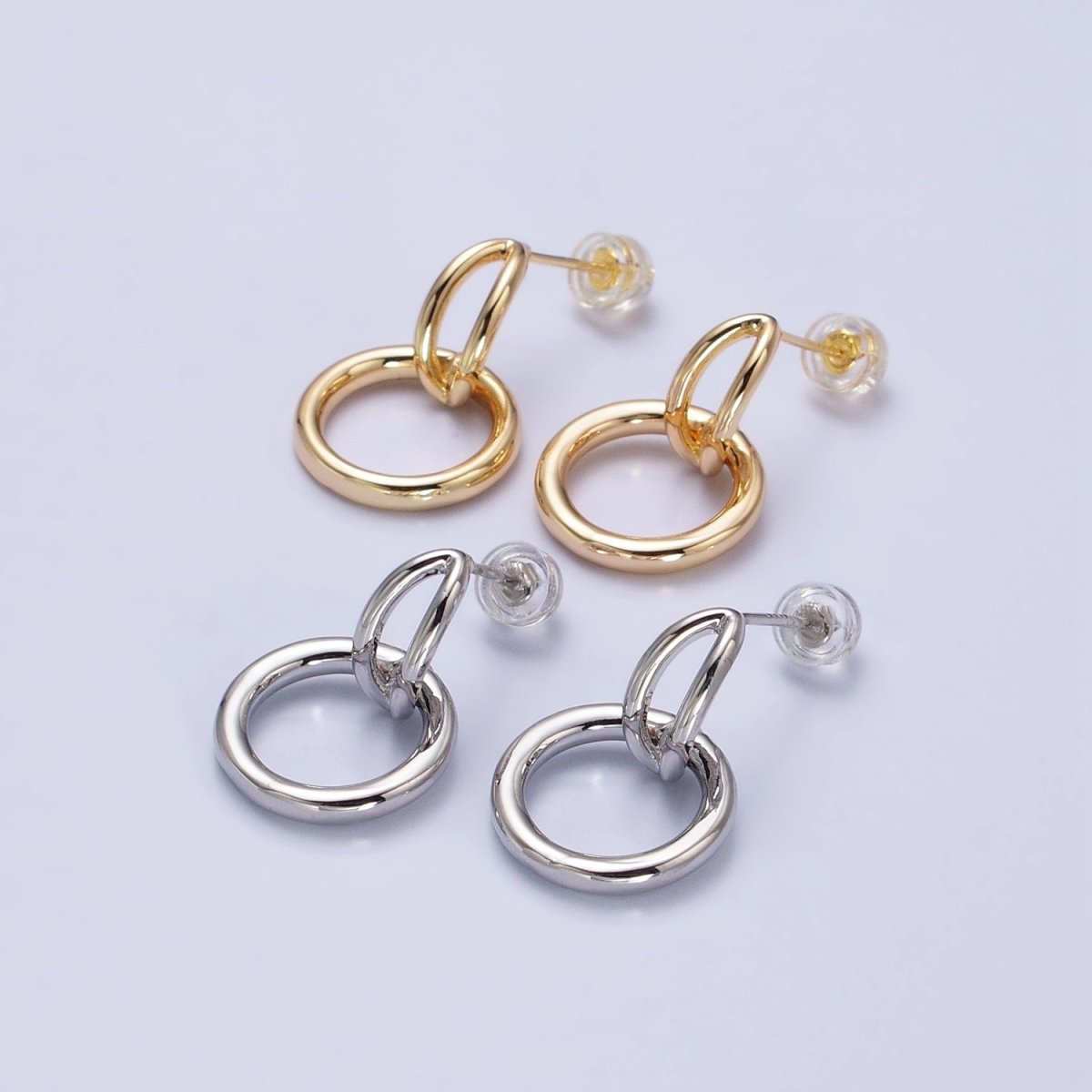 24K Gold Filled Intertwine Geometric Round Drop Double Bar Stud Earrings in Gold & Silver | AB356 AB357
