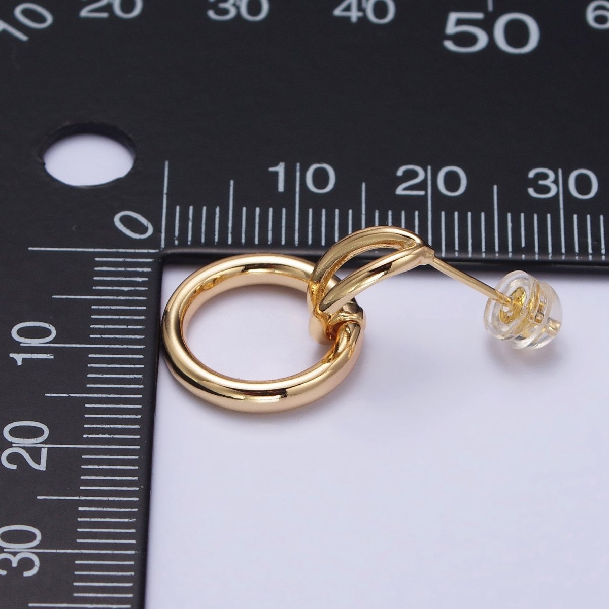 24K Gold Filled Intertwine Geometric Round Drop Double Bar Stud Earrings in Gold & Silver | AB356 AB357