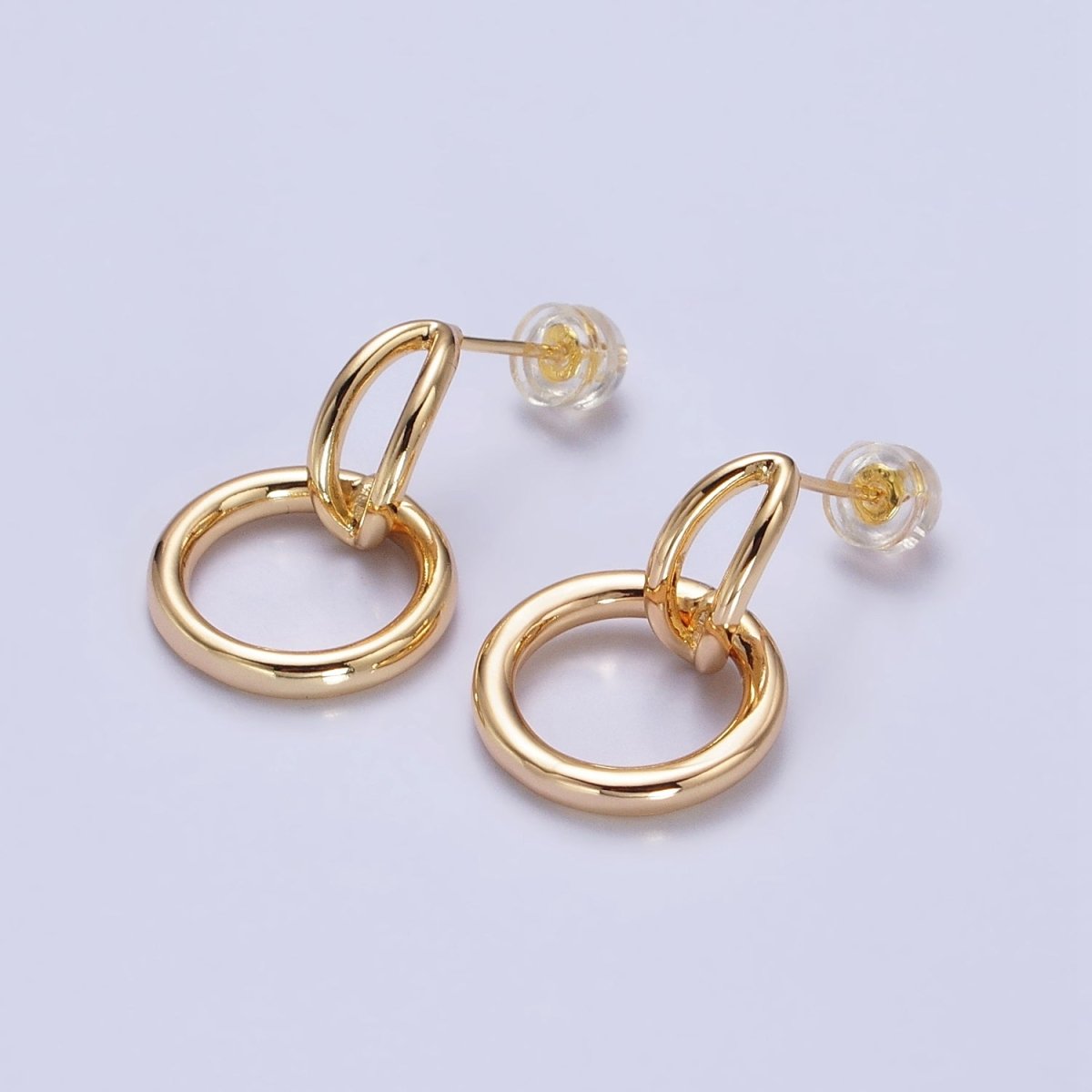 24K Gold Filled Intertwine Geometric Round Drop Double Bar Stud Earrings in Gold & Silver | AB356 AB357