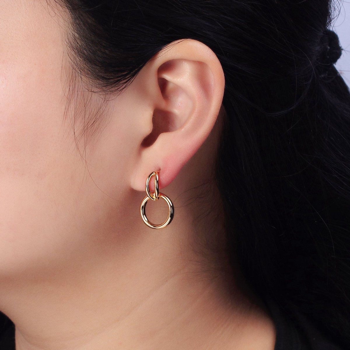 24K Gold Filled Intertwine Geometric Round Drop Double Bar Stud Earrings in Gold & Silver | AB356 AB357