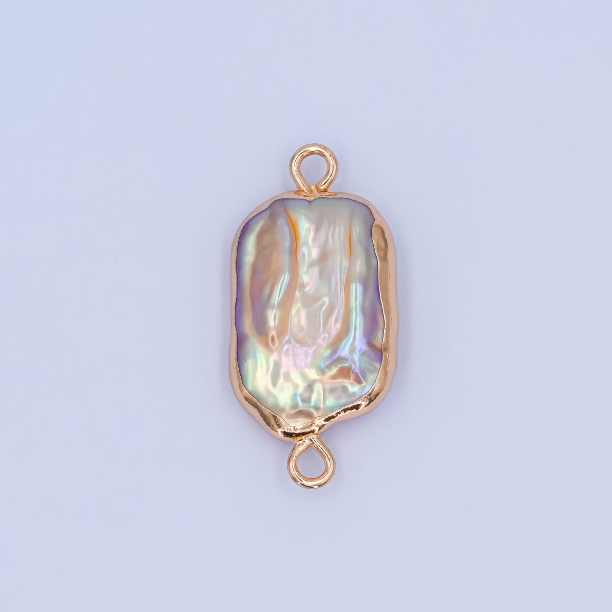 24K Gold Filled Iridescent Pastel Rectangular Biwa Freshwater Pearl Connector | P1945 - DLUXCA