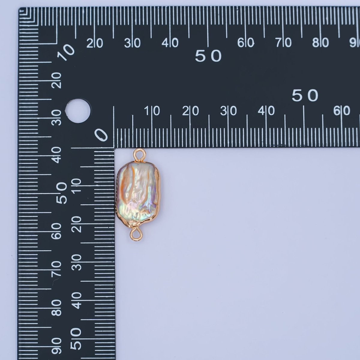 24K Gold Filled Iridescent Pastel Rectangular Biwa Freshwater Pearl Connector | P1945 - DLUXCA