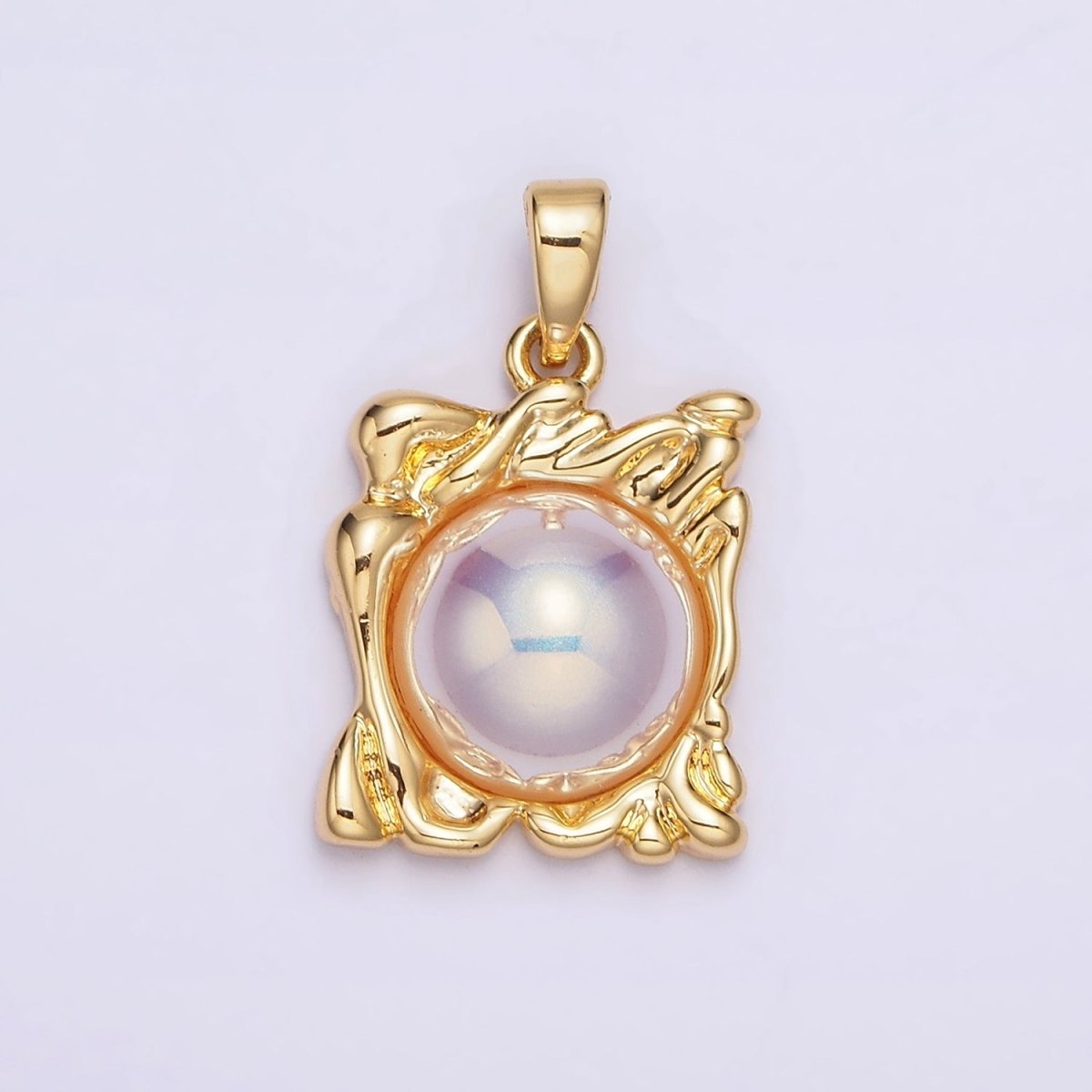 24K Gold Filled Iridescent Pearl Molten Drip Square Pendant | AA577 - DLUXCA