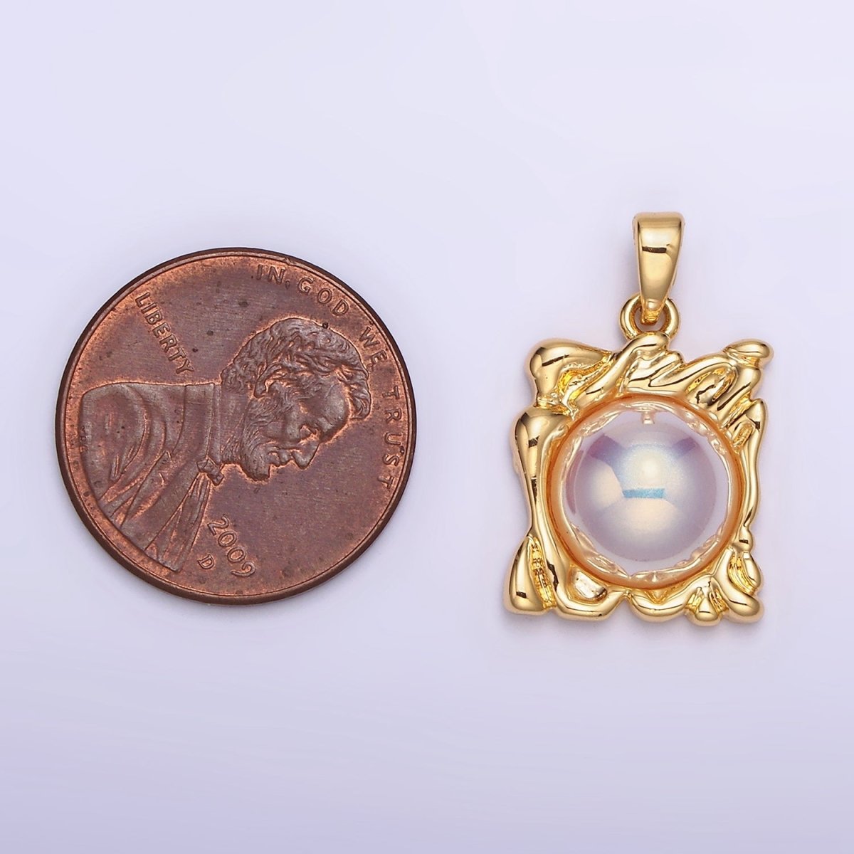 24K Gold Filled Iridescent Pearl Molten Drip Square Pendant | AA577 - DLUXCA